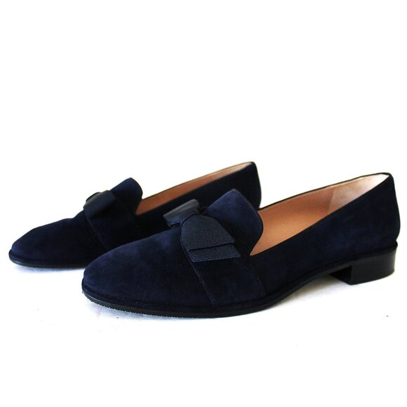Stuart Weitzman Keegan Bow Suede Loafer / Size 9 / Navy Blue Flat - Picture 3 of 9